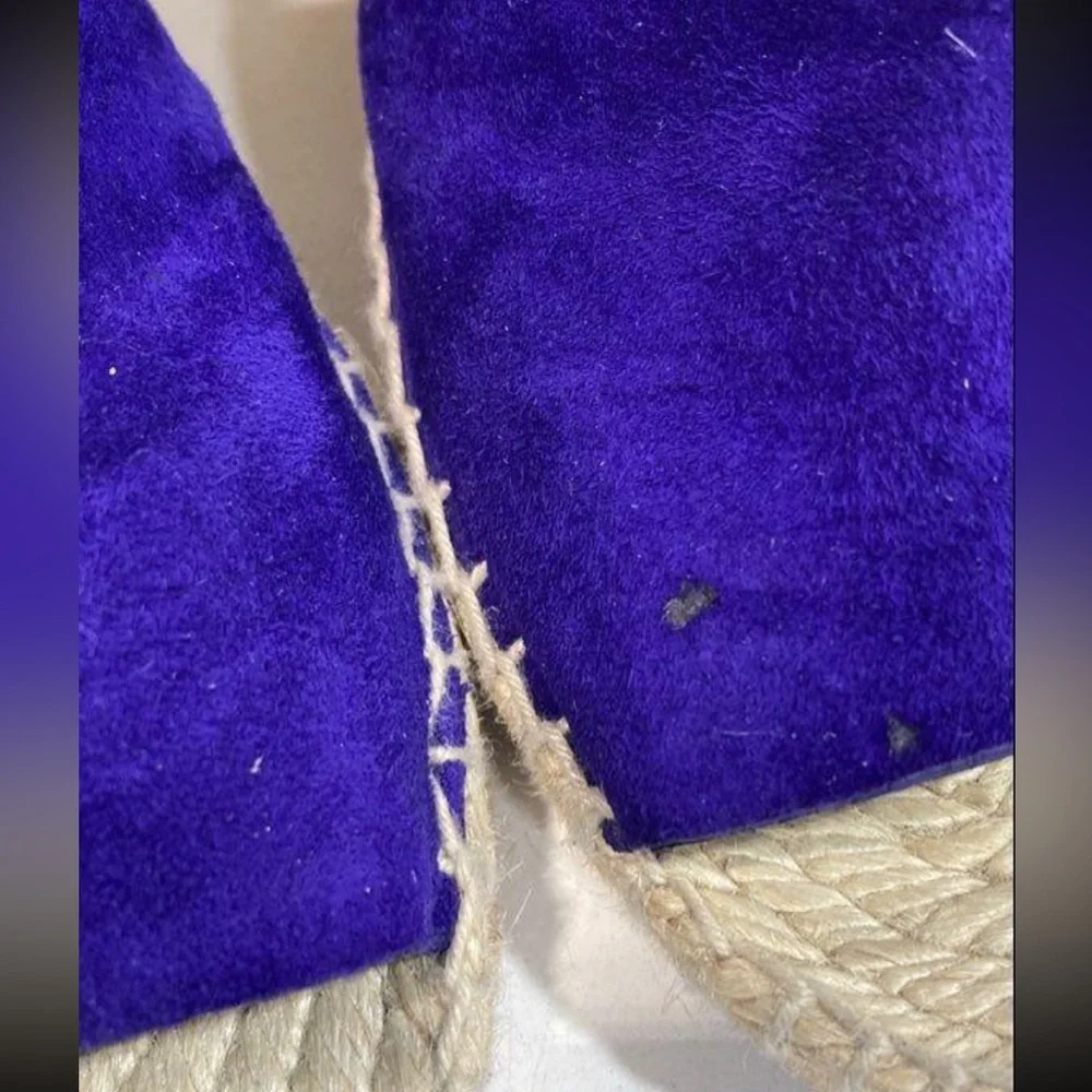 Women's Celine Purple Suede Wedge Espadrille Peep-Toe Sandals Size 40